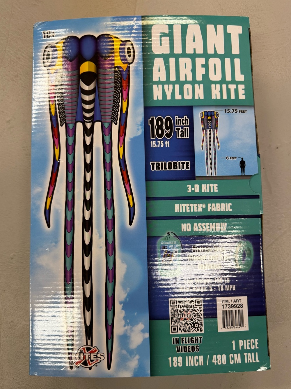 Giant Airfoil Nylon Kite - Multicolor Trilobite Design